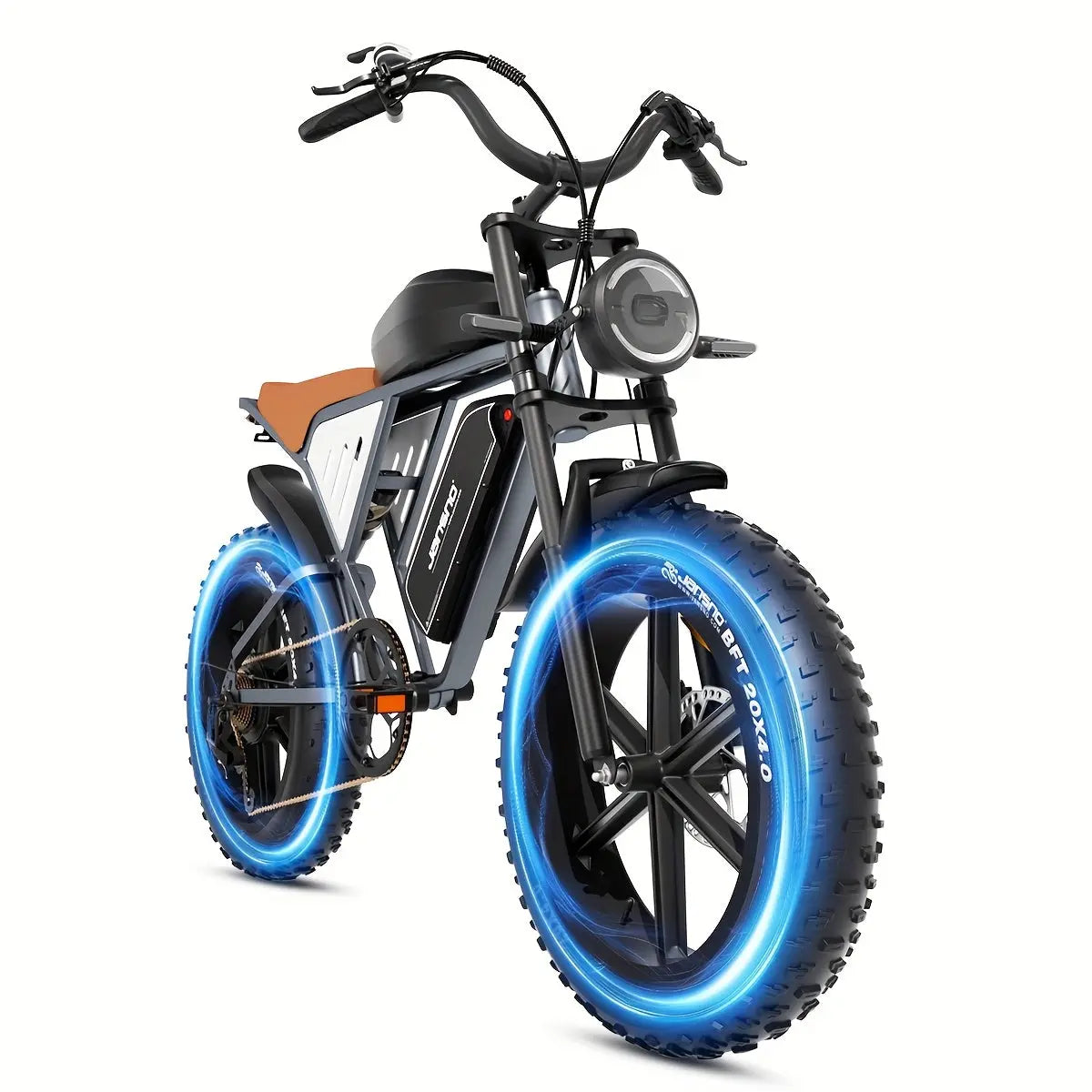 JANSNO Adults Electric Bike with Dual Suspension & Removable 48V 34Ah Battery, 250W Brushless Motor, 50.8cm x 10.16cm Tires, 15MPH, 7-Speed All-Terrain Ebike for Off-Road Mountain Camping Commuting - Grey, Mountain Bike Gear, Adventure Biking, Rugged Des