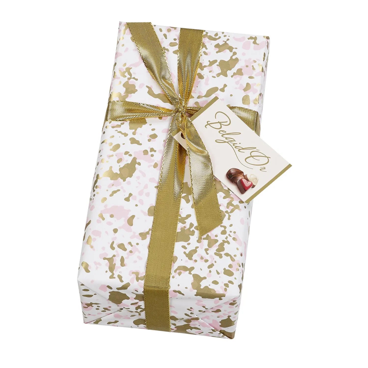 Splatter design gift wrapped ballotin of assorted Belgian chocolates Jag Couture Chocolates