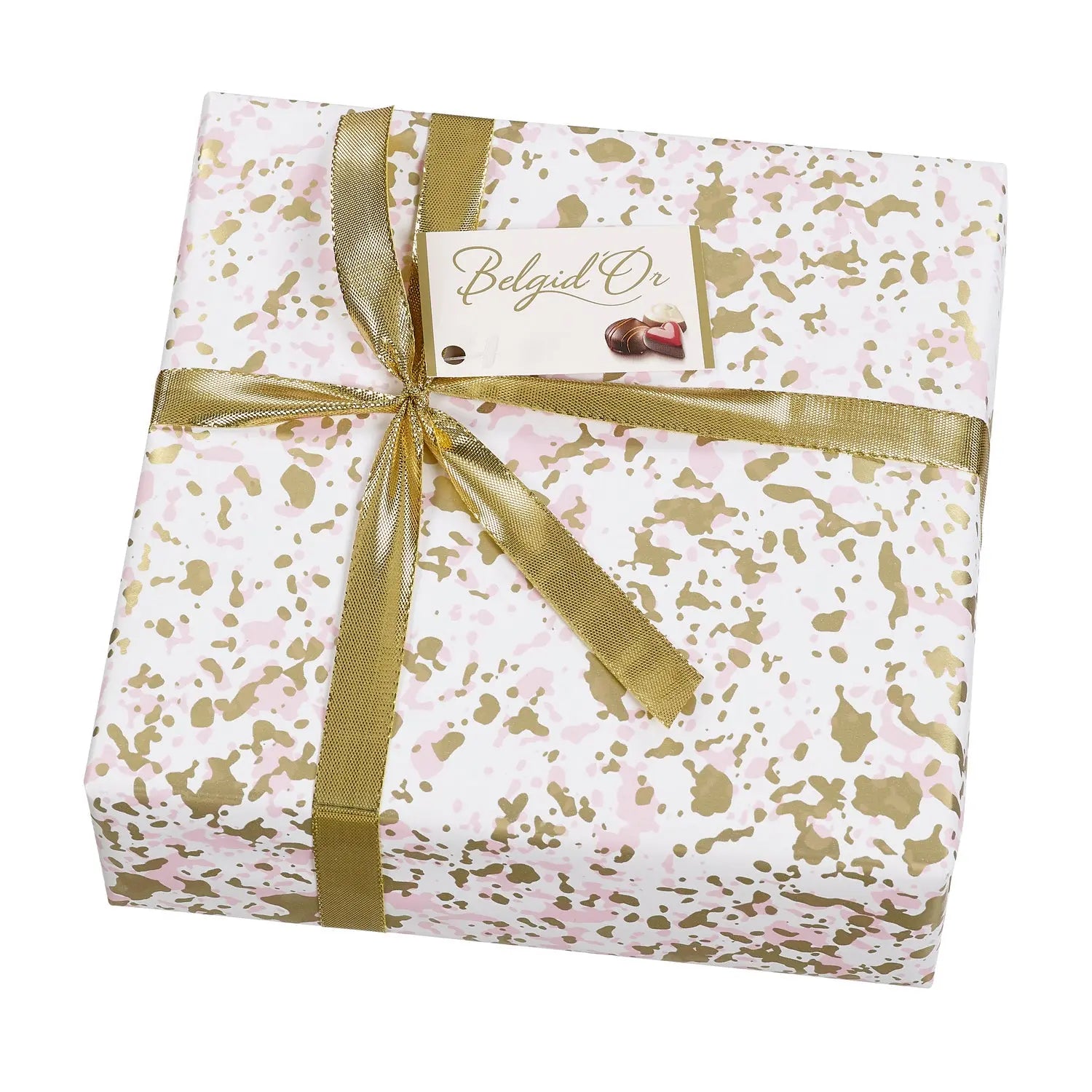 Splatter design gift wrapped ballotin of assorted Belgian chocolates Jag Couture Chocolates