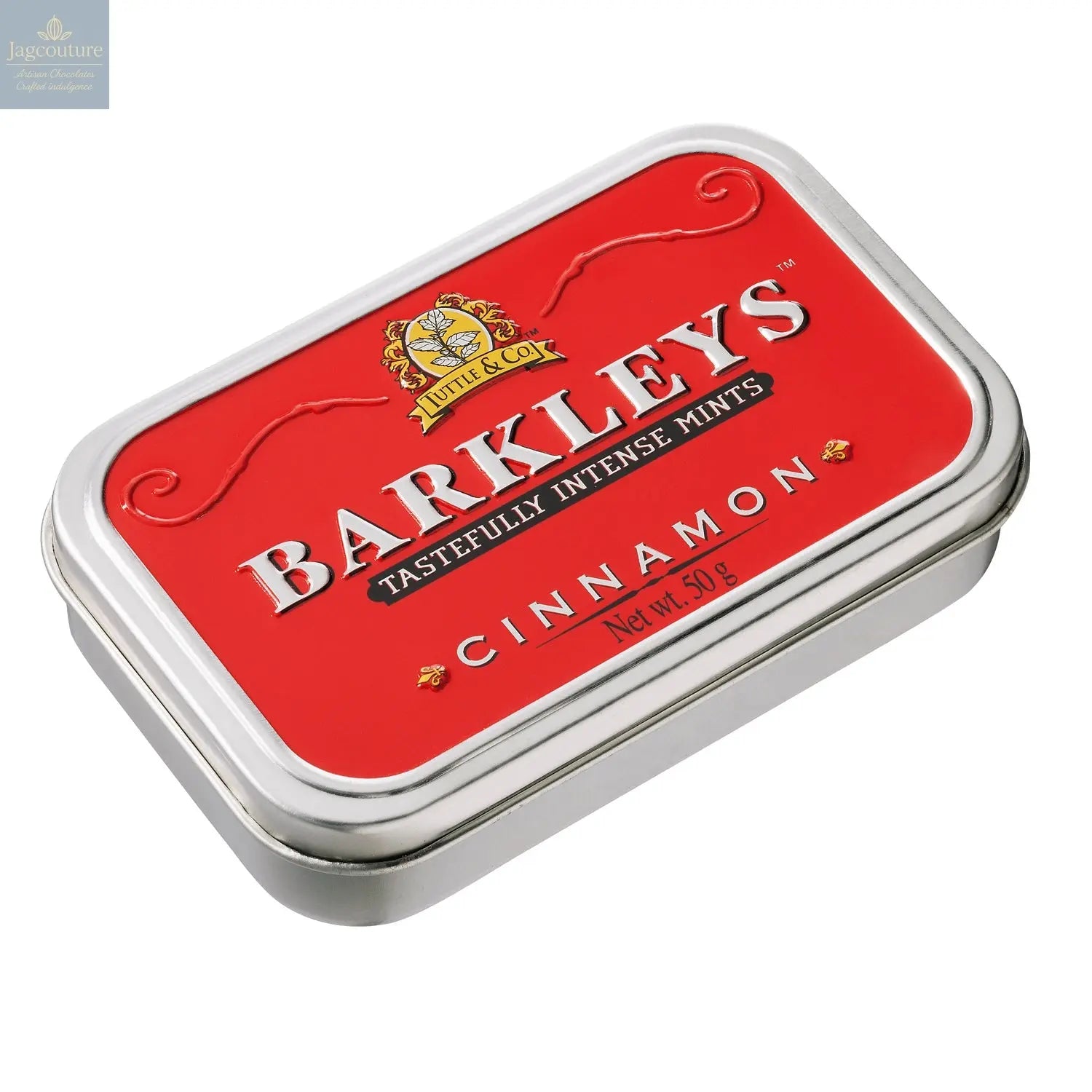 Barkleys classic cinnamon mints in luxury tin Jag Couture Chocolates