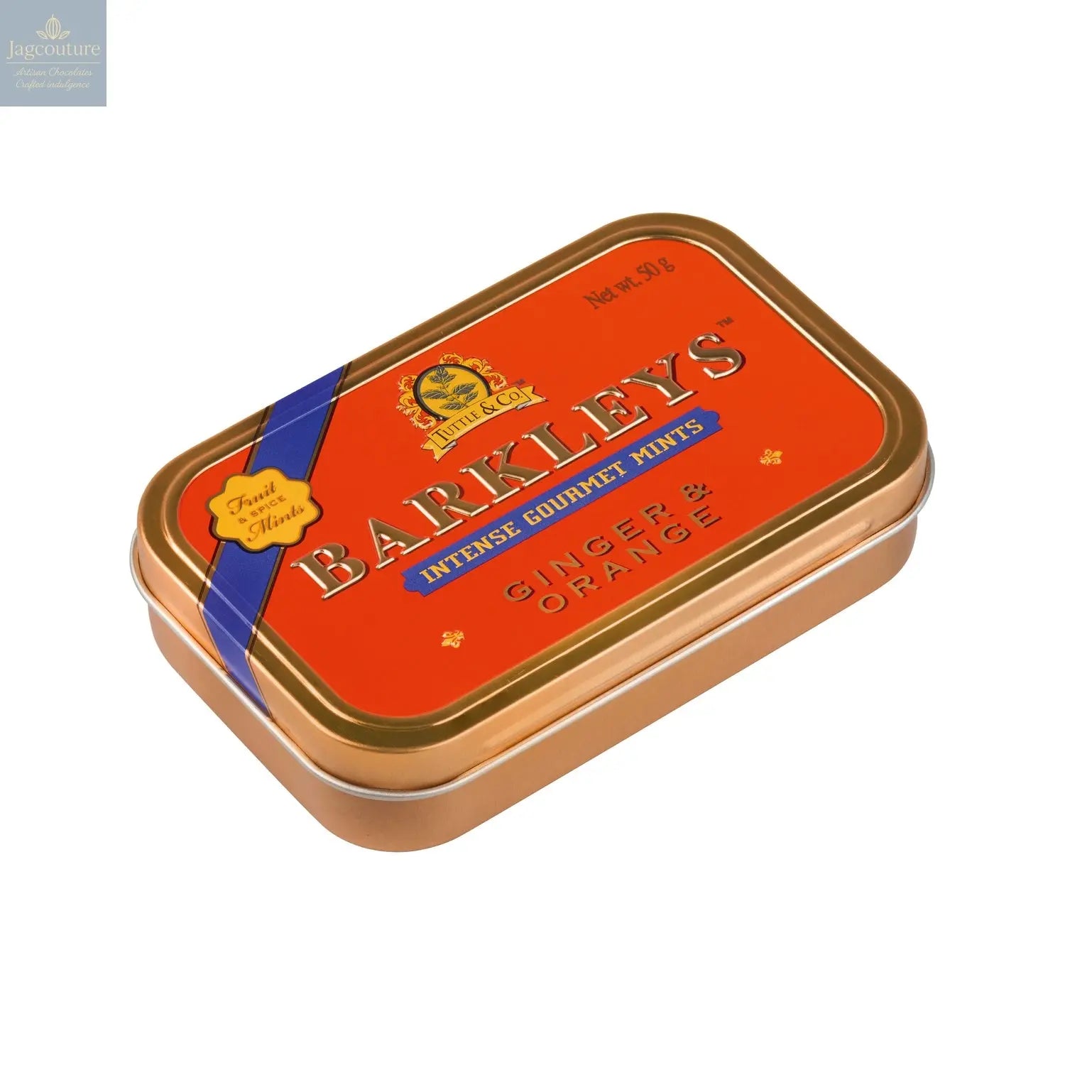 Barkleys gourmet ginger & orange mints in luxury tin Jag Couture Chocolates