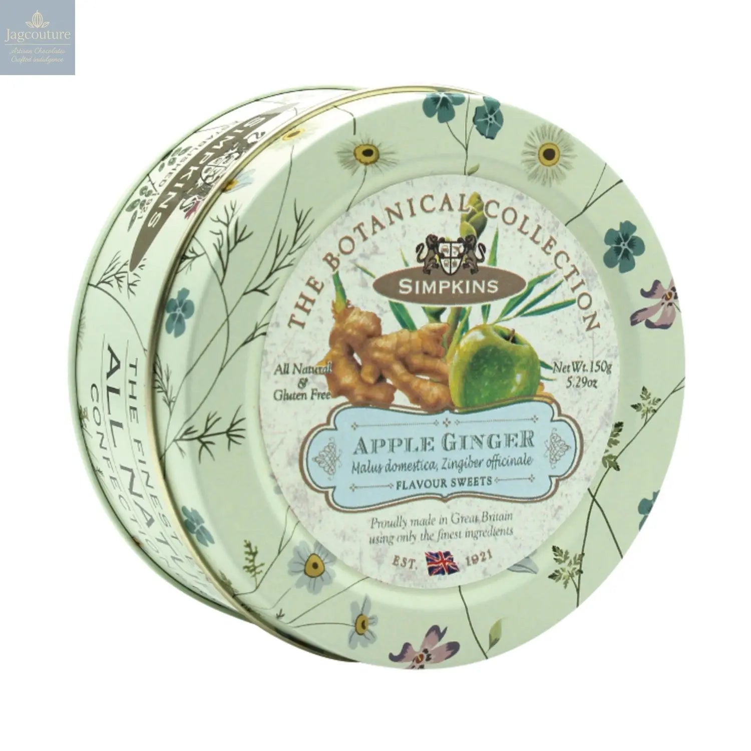 Botanical tin of apple & ginger flavour travel sweets Jag Couture Chocolates