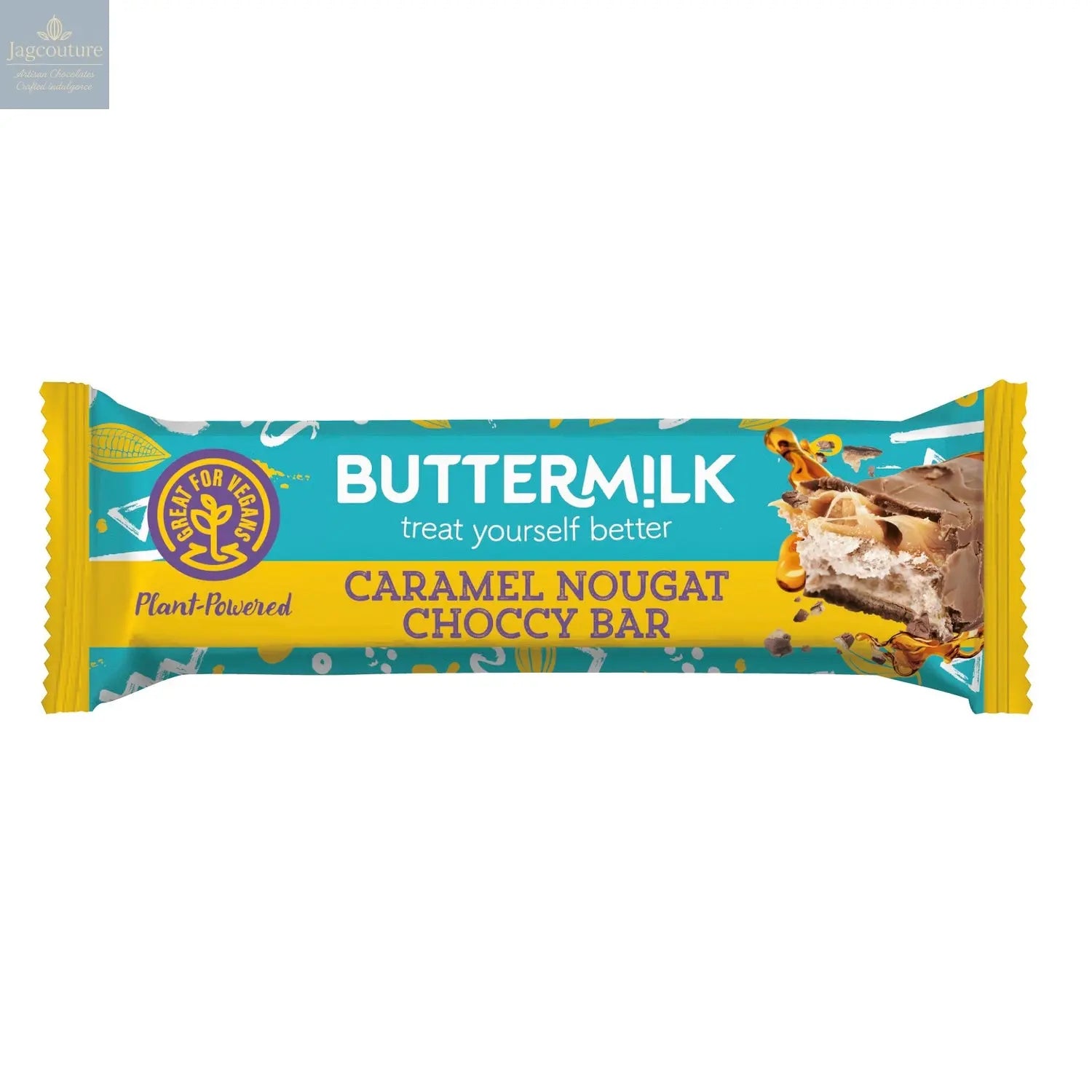 Buttermilk malt flavoured nougat with a caramel layer enrobed in plant based chocolate Jag Couture Chocolates