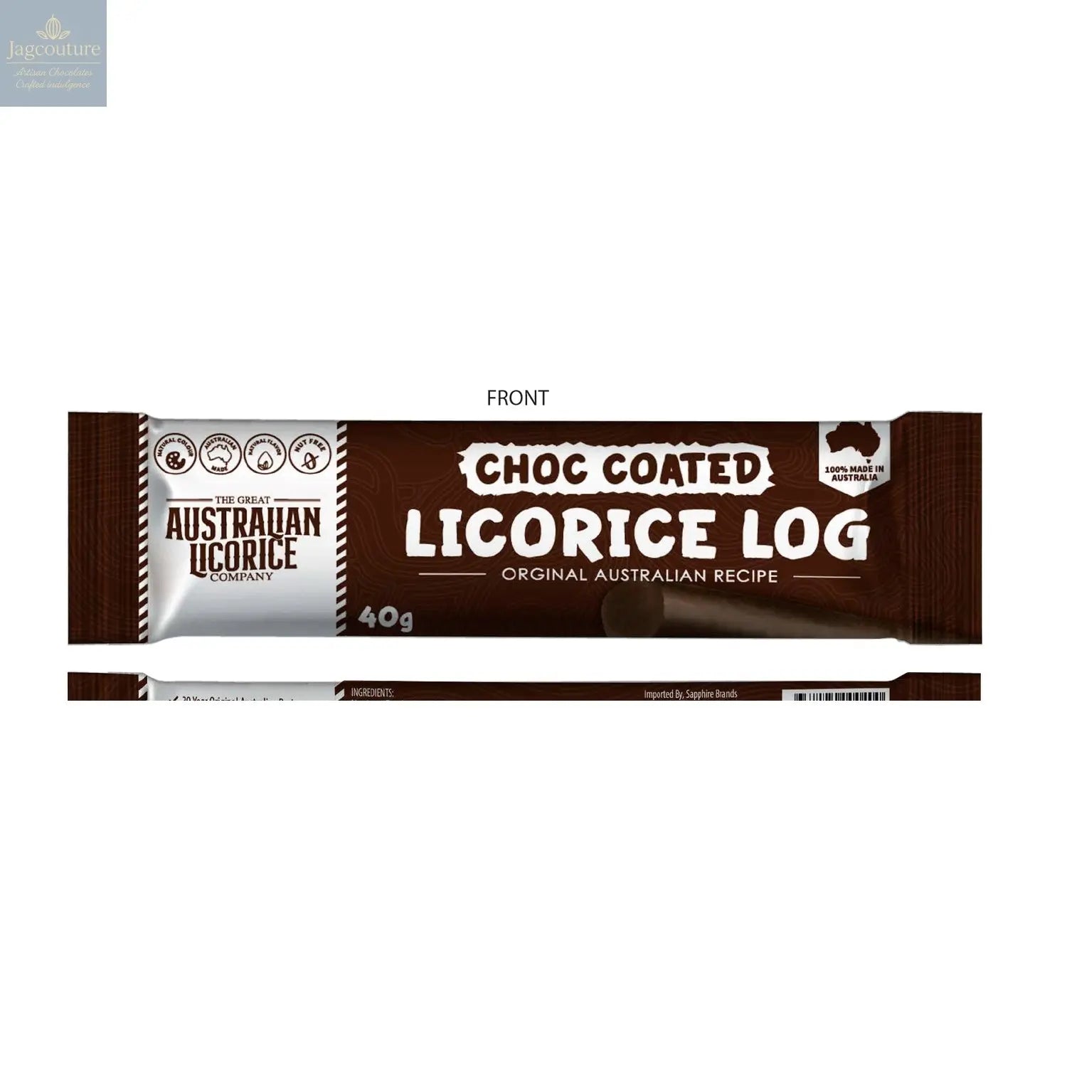 Chocolate coated traditional licorice log Jag Couture Chocolates