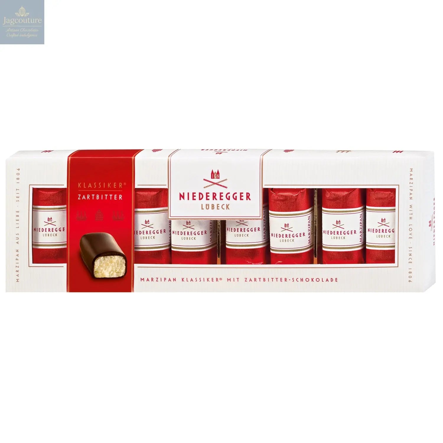 Dark chocolate covered mini marzipan loaves in gift box - Jag Couture Chocolates