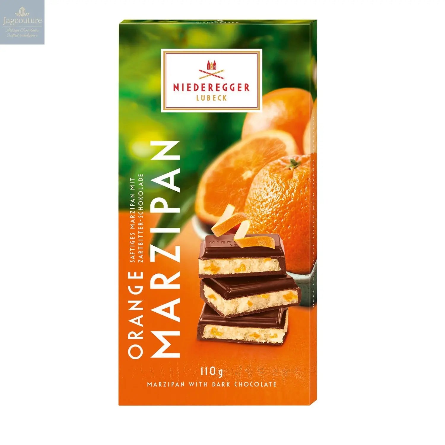 Dark chocolate covered orange flavoured marzipan bar - Jag Couture Chocolates