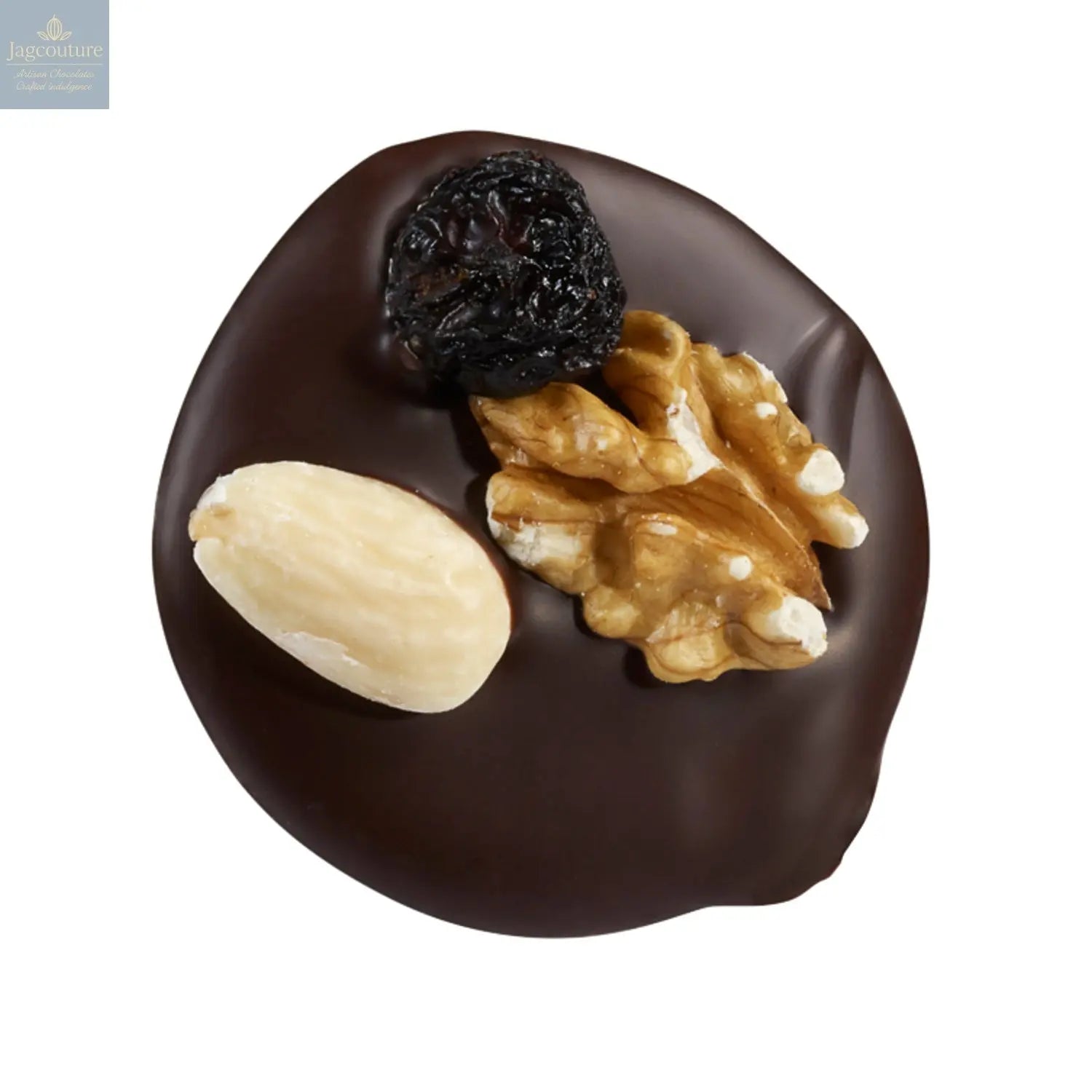 Dark mendiant - dark chocolate disc with nuts and raisins 14g - Jag Couture Chocolates