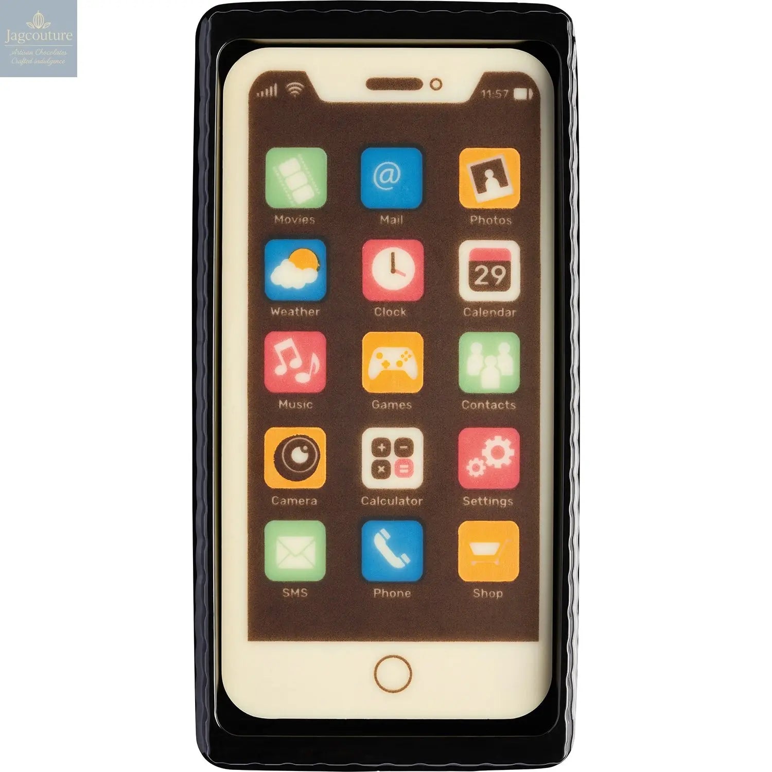 Decorated white chocolate smartphone in gift box - 132mm Jag Couture Chocolates
