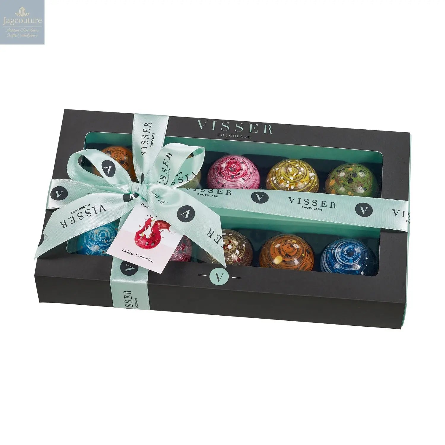 Deluxe gift box of 10 Picasso chocolates with menu tag - Jag Couture Chocolates