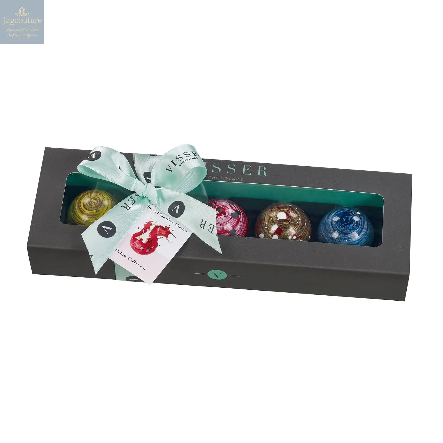 Deluxe gift box of 5 Picasso chocolates with menu tag - Jag Couture Chocolates