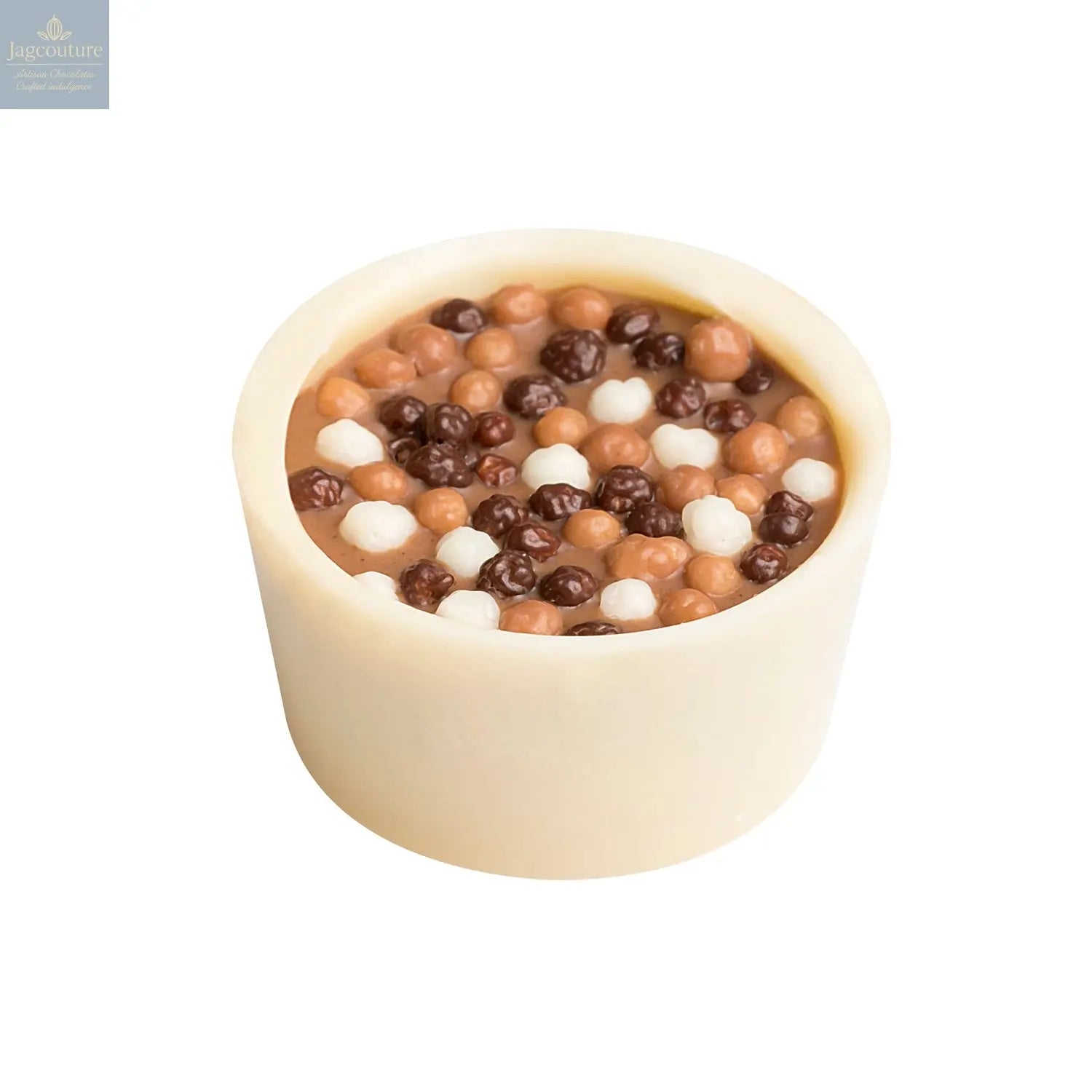 Estelle - praline hazelnut cream in white chocolate 9.9g - Jag Couture Chocolates