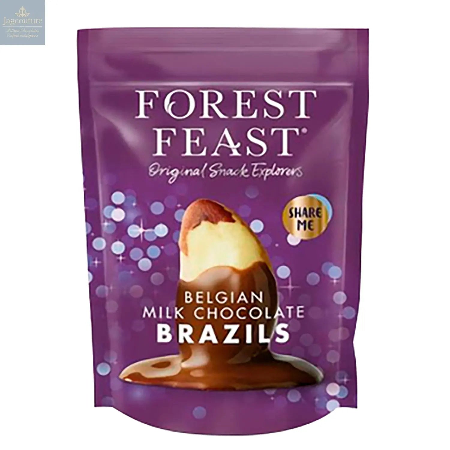 Forest Feast Belgian milk chocolate covered Brazil nuts in pouch Jag Couture Chocolates