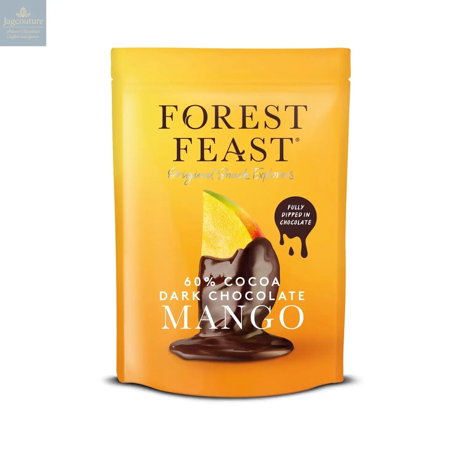 Forest Feast mango strips dipped in dark Belgian chocolate Jag Couture Chocolates