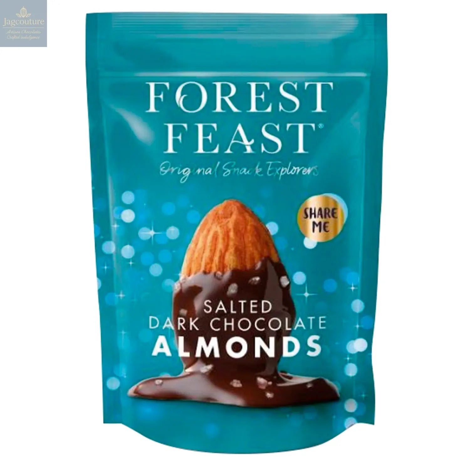 Forest Feast salted dark chocolate covered almonds in pouch Jag Couture Chocolates