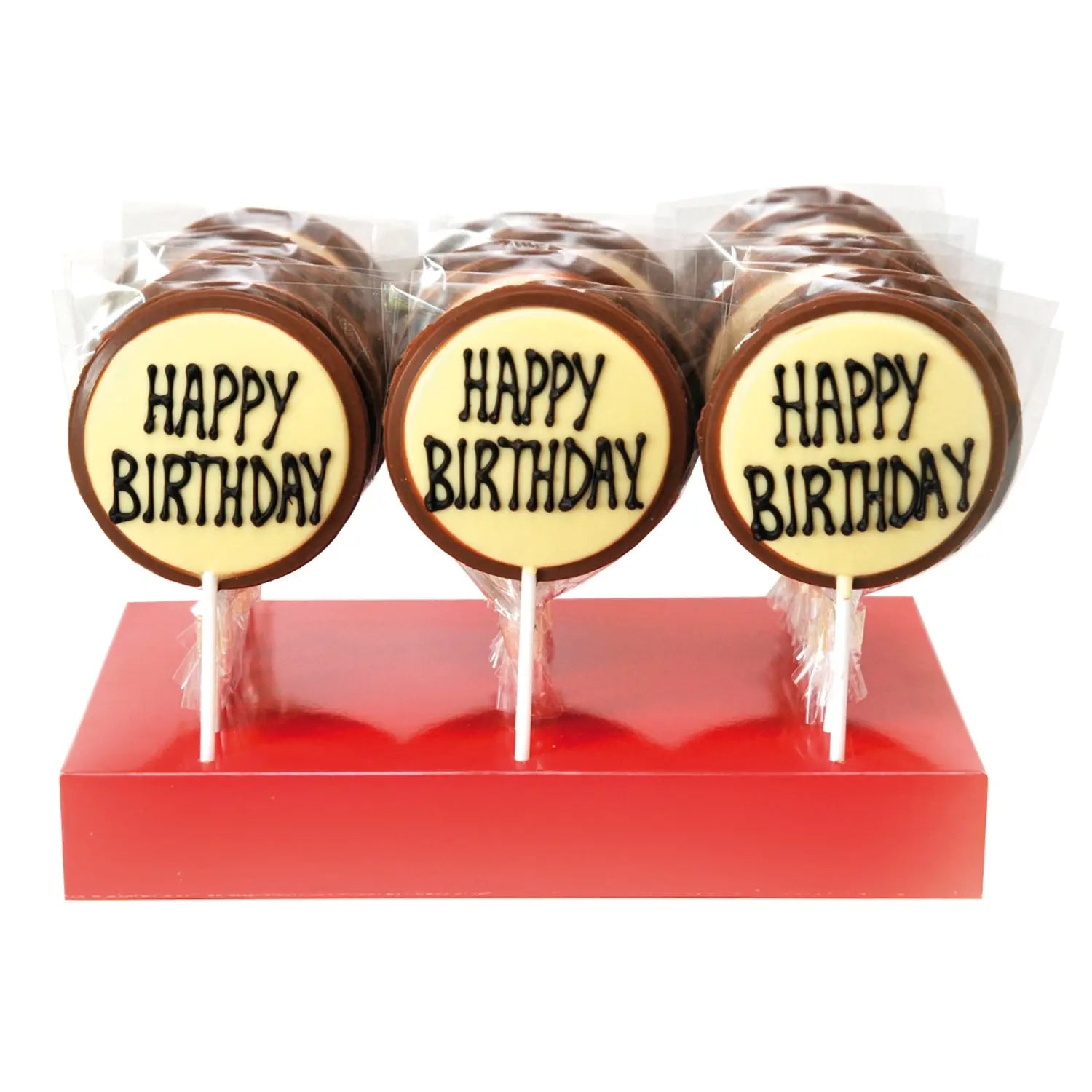 Hand decorated milk chocolate message lollies - Happy Birthday Jag Couture Chocolates