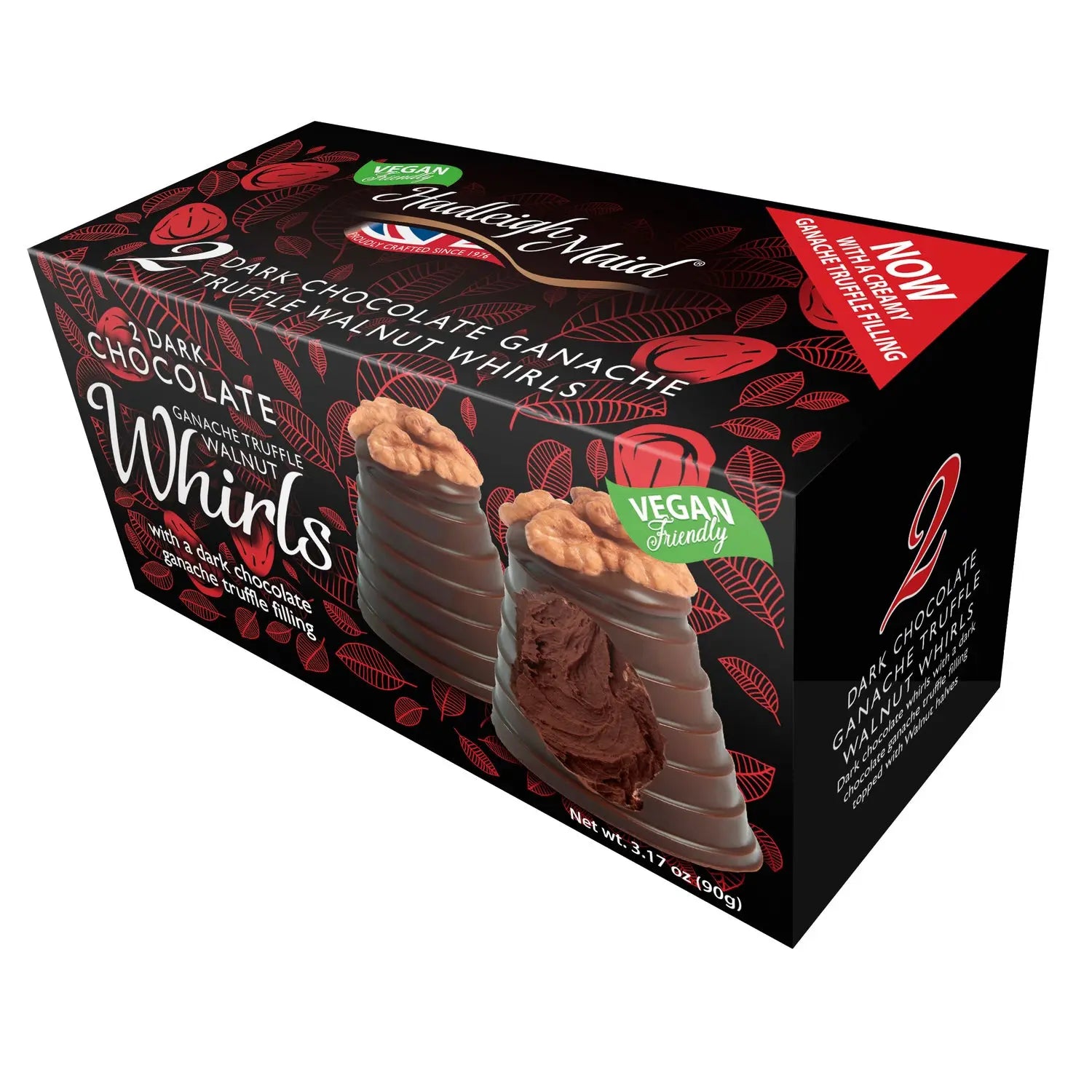 Vegan friendly dark chocolate ganache walnut whirls twin pack Jag Couture Chocolates