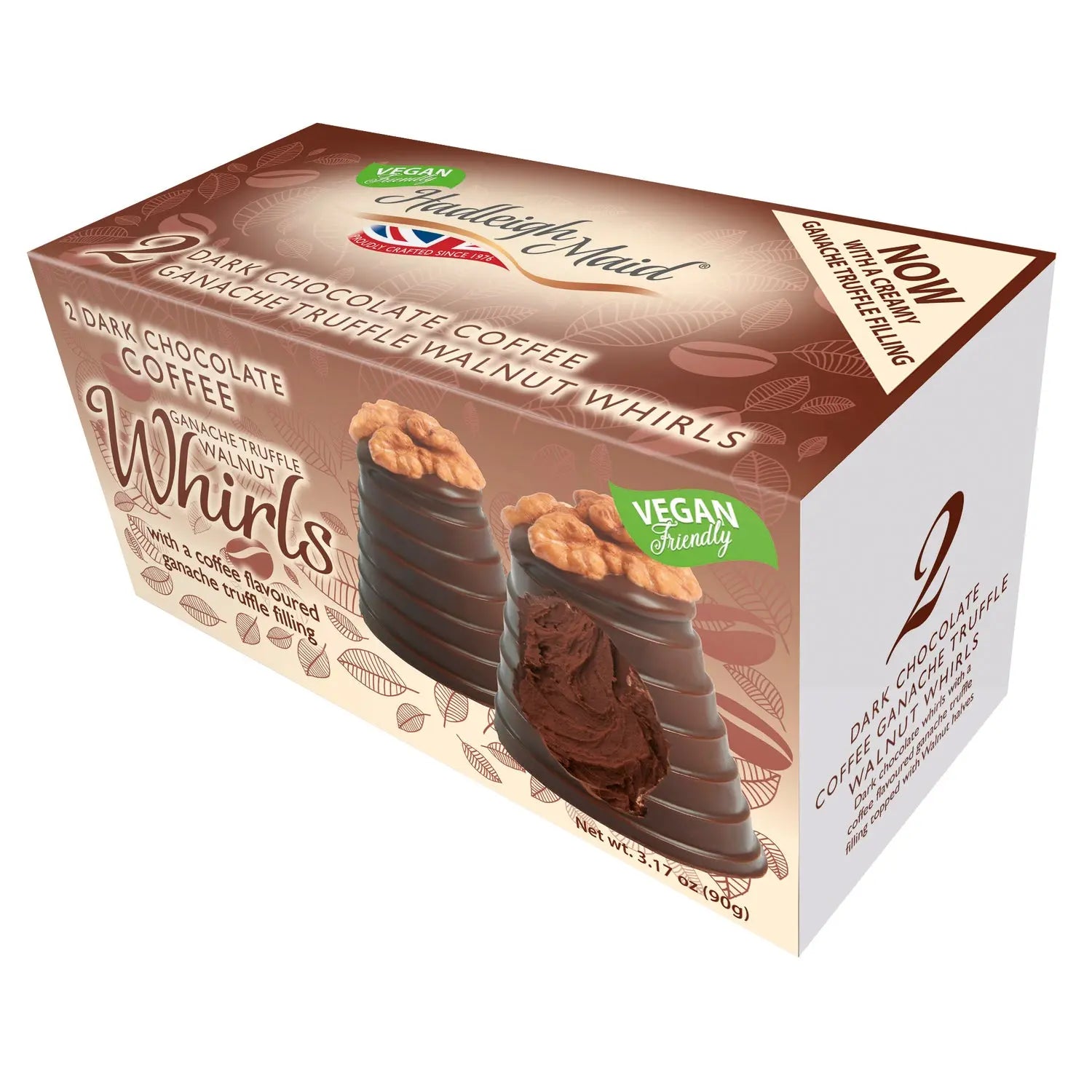 Vegan friendly dark chocolate coffee ganache walnut whirls twin pack Jag Couture Chocolates