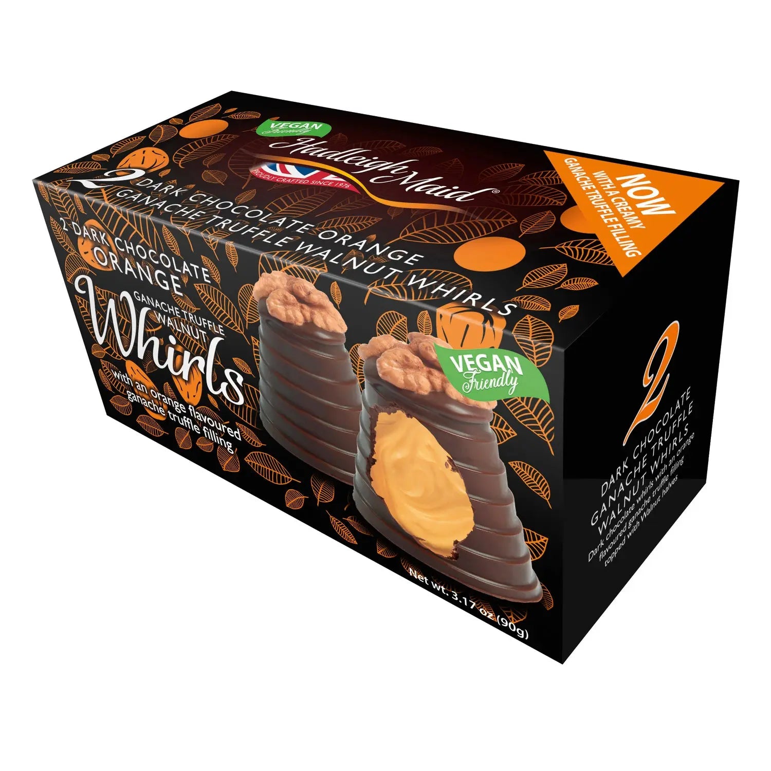 Vegan friendly dark chocolate orange ganache walnut whirls twin pack Jag Couture Chocolates