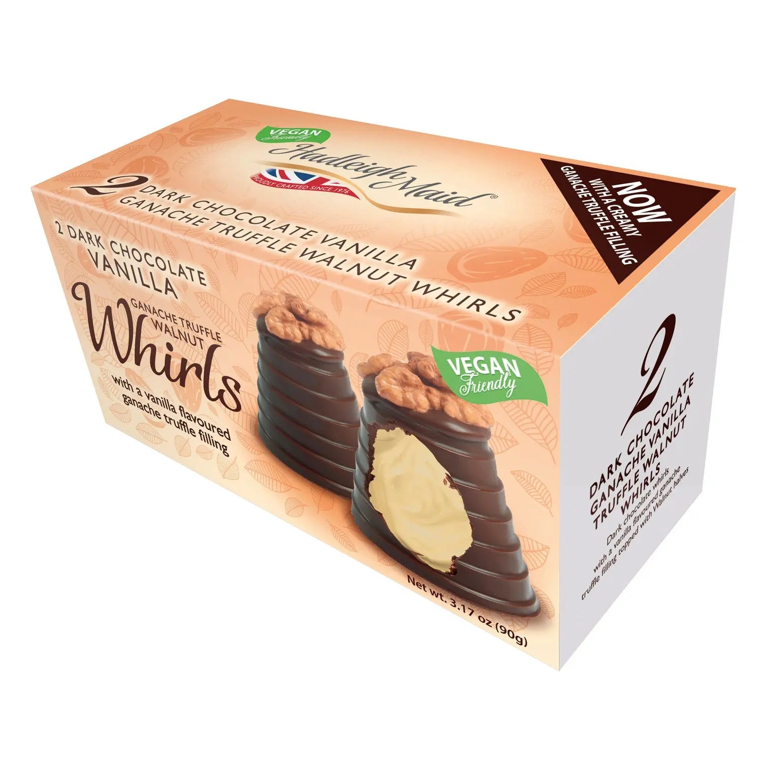 Vegan friendly dark chocolate vanilla ganache walnut whirls twin pack Jag Couture Chocolates