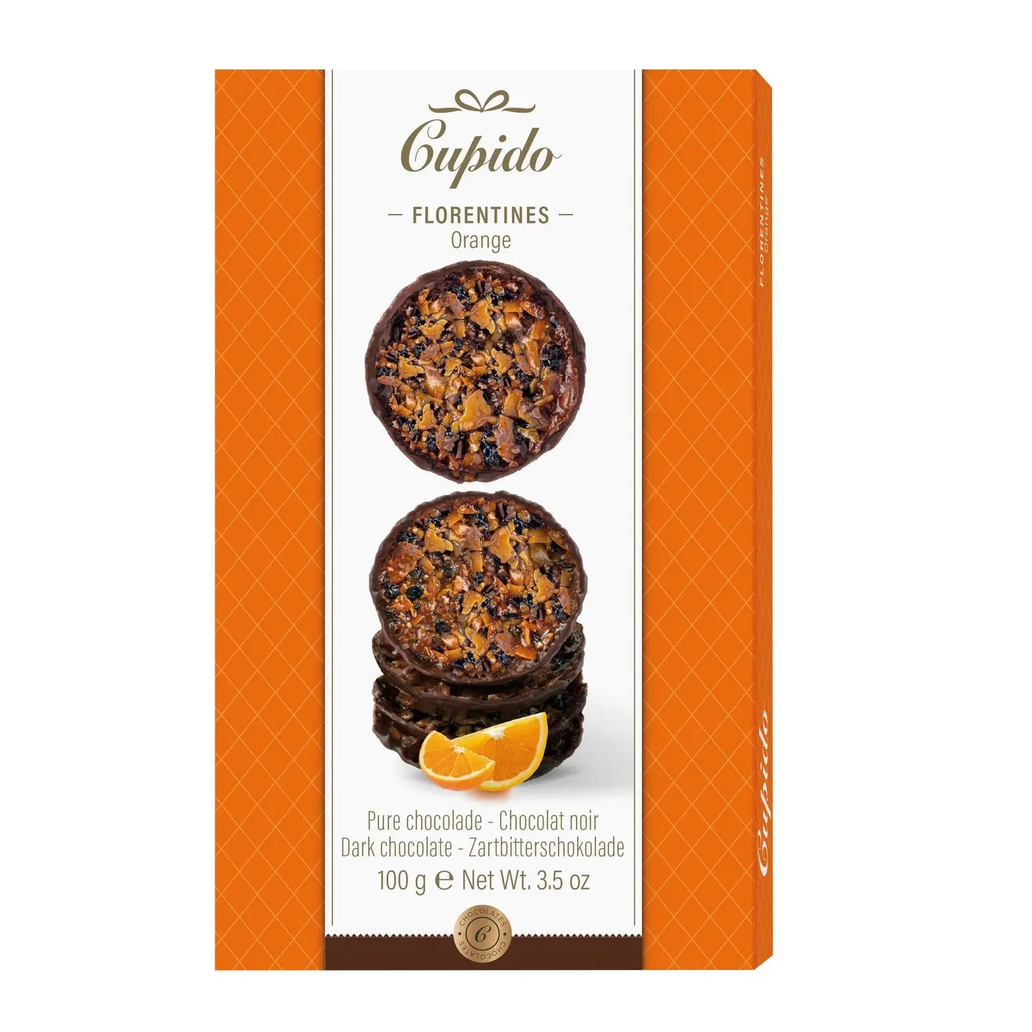 Cupido dark chocolate orange flavoured florentines Jag Couture Chocolates