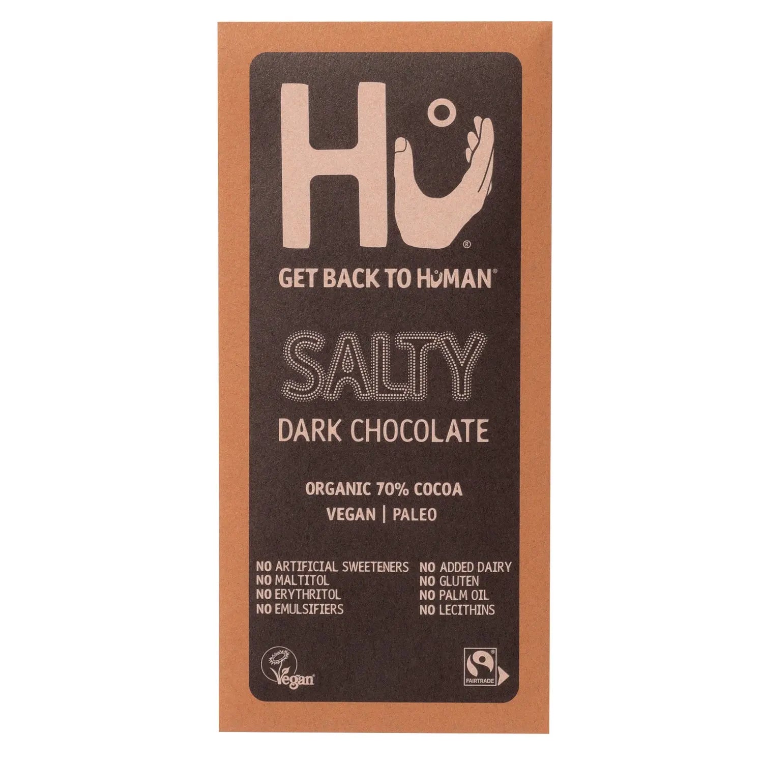 Hu Salty Dark 70% cocoa chocolate bar Jag Couture Chocolates