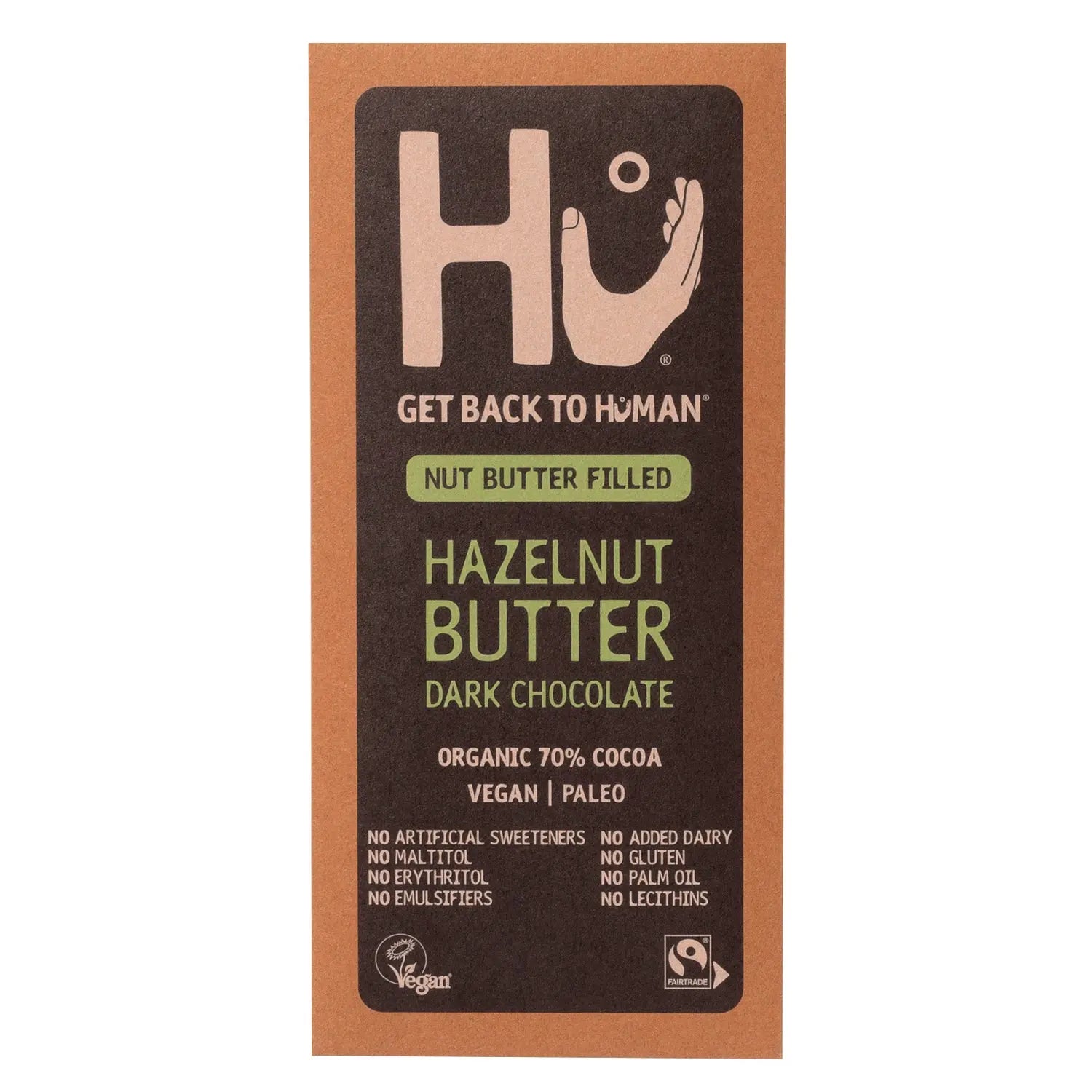 Hu Hazelnut Butter Dark 70% cocoa chocolate bar Jag Couture Chocolates