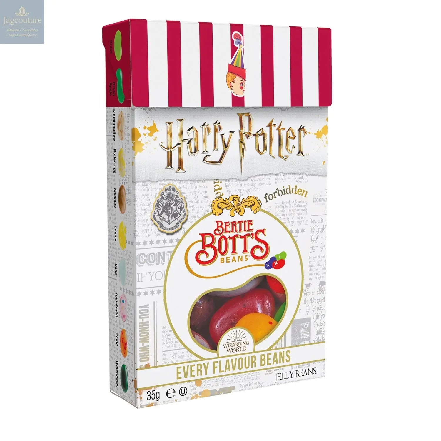 Harry Potter Bertie Bott's Every Flavour Beans in window pocket pack Jag Couture Chocolates