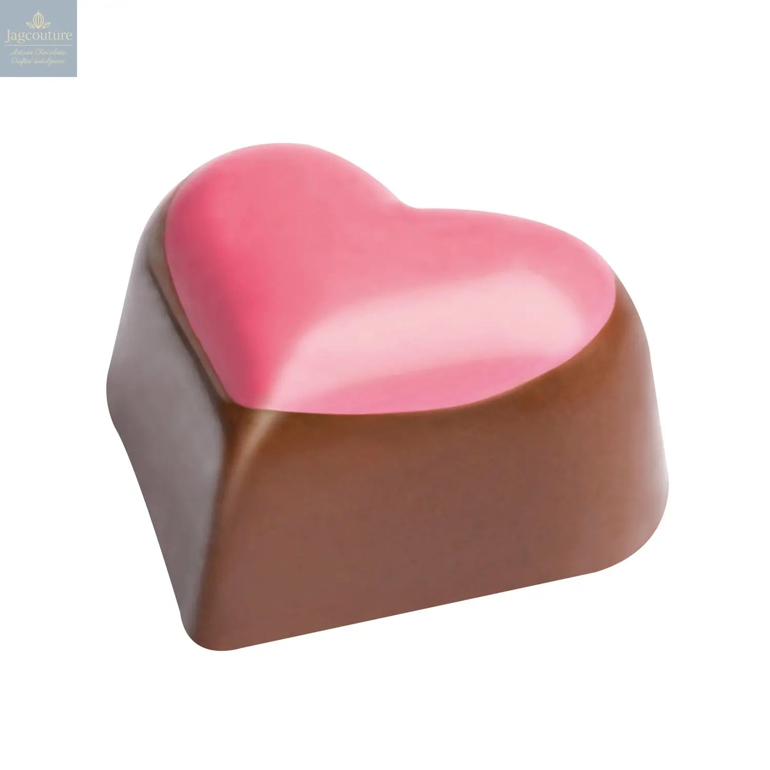 Heart - praline hazelnut cream in milk chocolate with pink dot 13g - Jag Couture Chocolates
