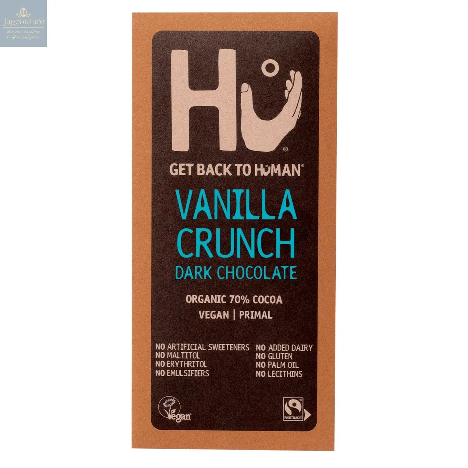 Hu Vanilla Crunch Dark 70% cocoa chocolate bar Jag Couture Chocolates