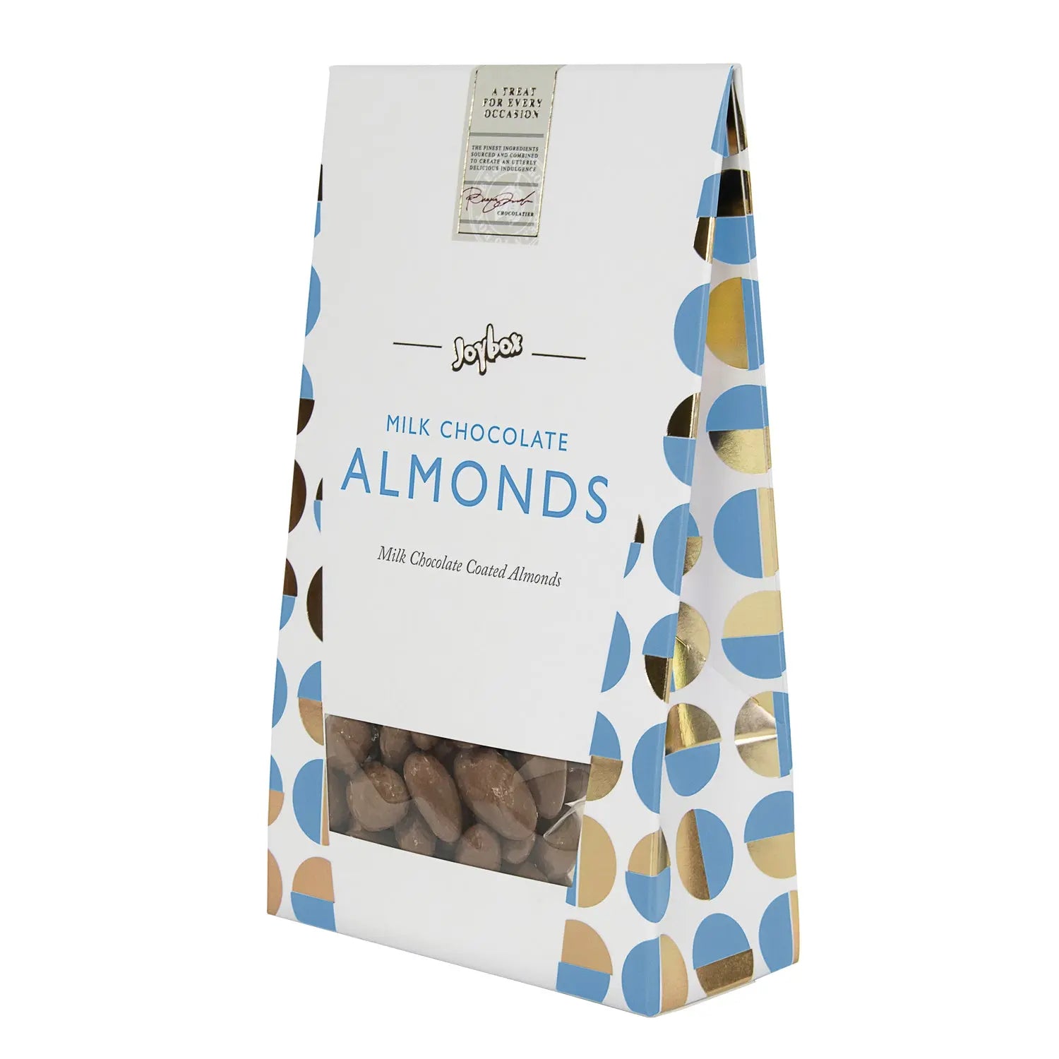 Joybox almonds coated in milk chocolate in carton Jag Couture Chocolates