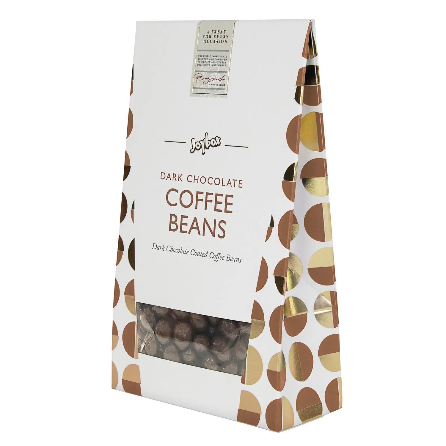 Joybox coffee beans coated in dark chocolate in carton Jag Couture Chocolates