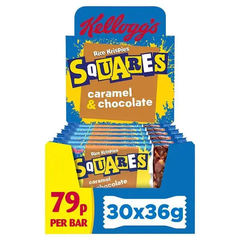 Kellogg's Rice Krispies Squares Caramel & Chocolate Snack Bar 30 x 36g (Case of 30) Kellogg's Rice Krispies Squares Caramel & Chocolate Snack Bar 30 x 36g (Case of 30)