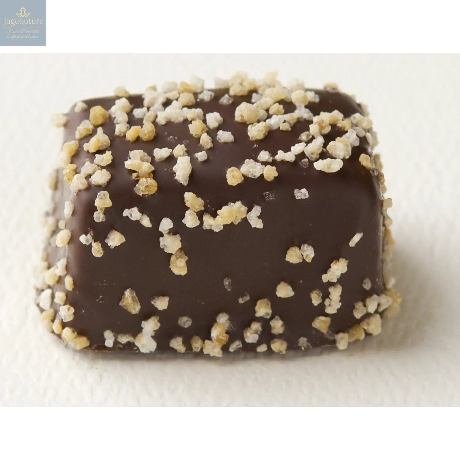 Marzipan Hazelnut - marzipan covered in dark chocolate with chopped nut decoration 14.6g - Jag Couture Chocolates