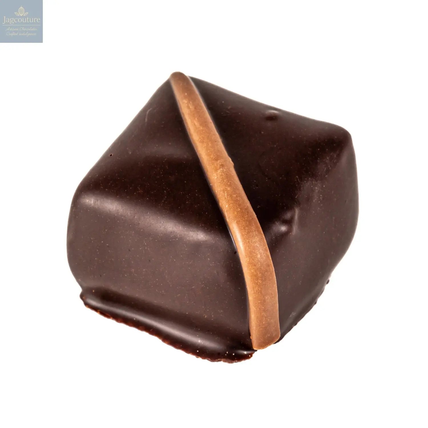 Marzipan - dark chocolate covered marzipan with milk stripe 16g - Jag Couture Chocolates