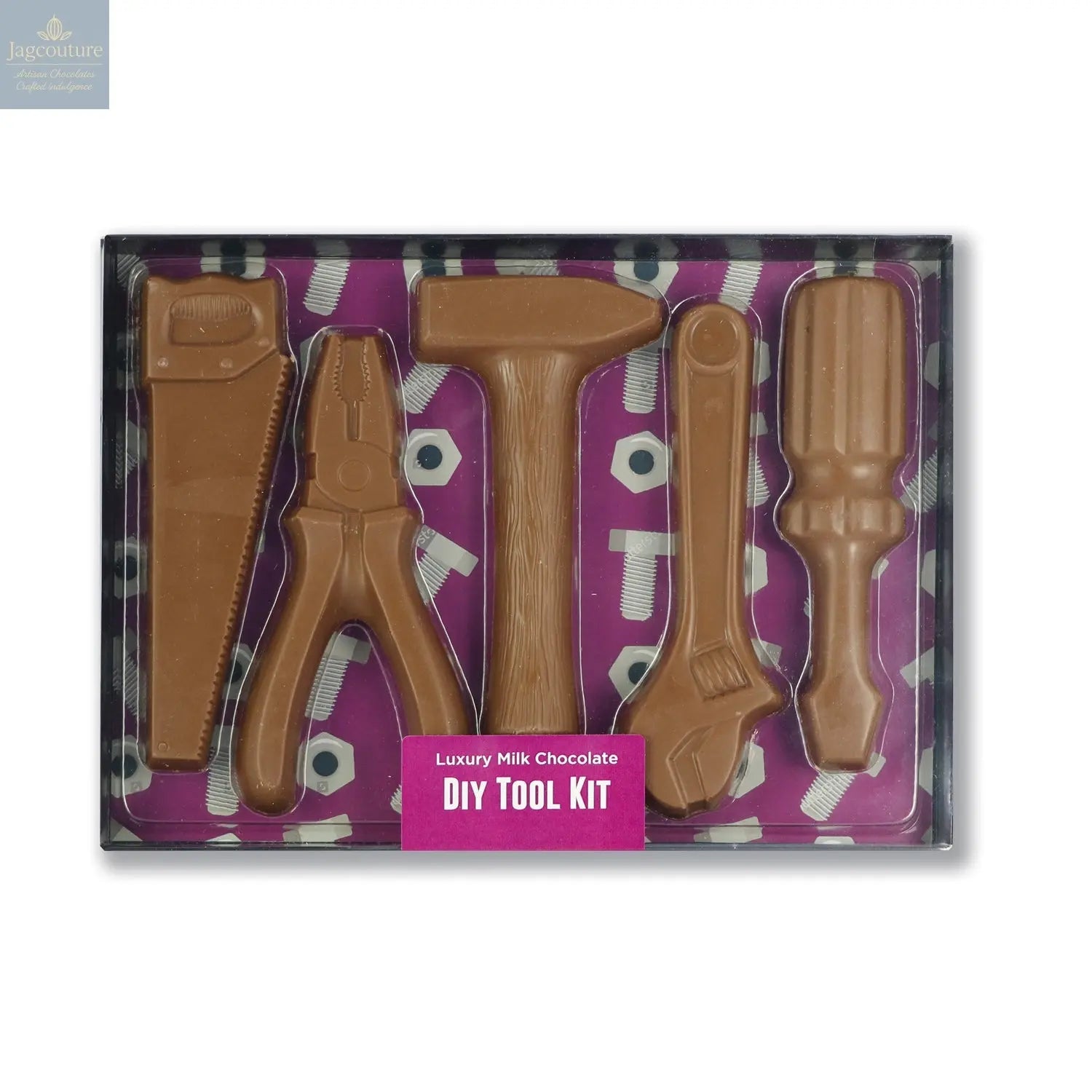 Milk chocolate DIY tool kit in black gift box with clear lid - Jag Couture Chocolates