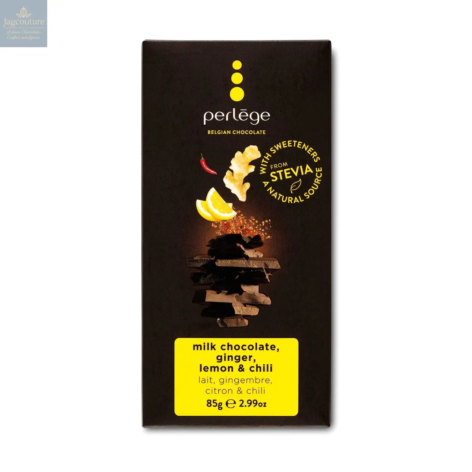 Milk chocolate tablet with ginger, lemon & chilli Jag Couture Chocolates