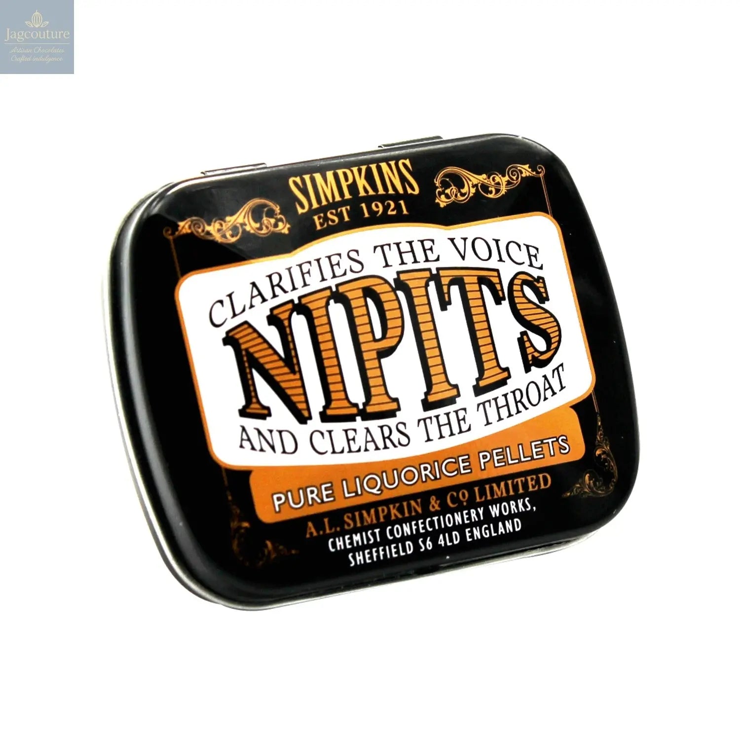 Mini tin of original liquorice flavour Nipit sweets Jag Couture Chocolates