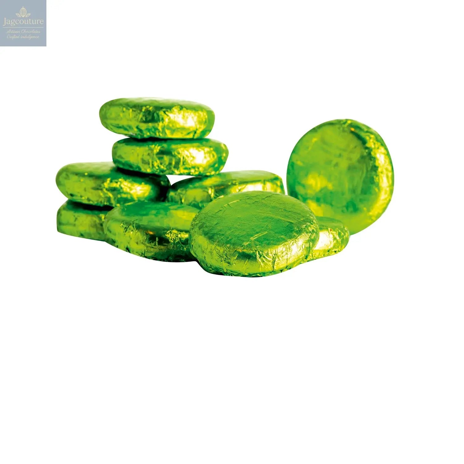 Mint crème - dark chocolate covered fondant in green coloured foil 120pcs - Jag Couture Chocolates