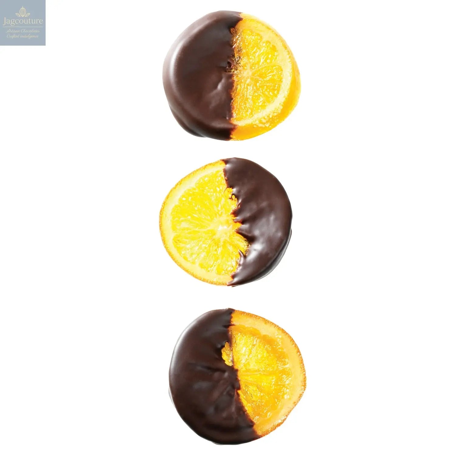 Orange slices - half dipped in dark chocolate - Jag Couture Chocolates