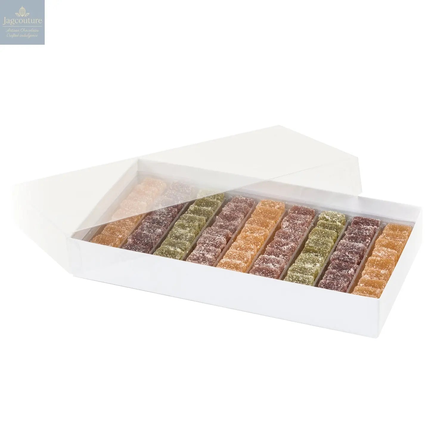 Pâte de fruits cubes - apricot, lemon, strawberry, raspberry, pear - 12g - Jag Couture Chocolates