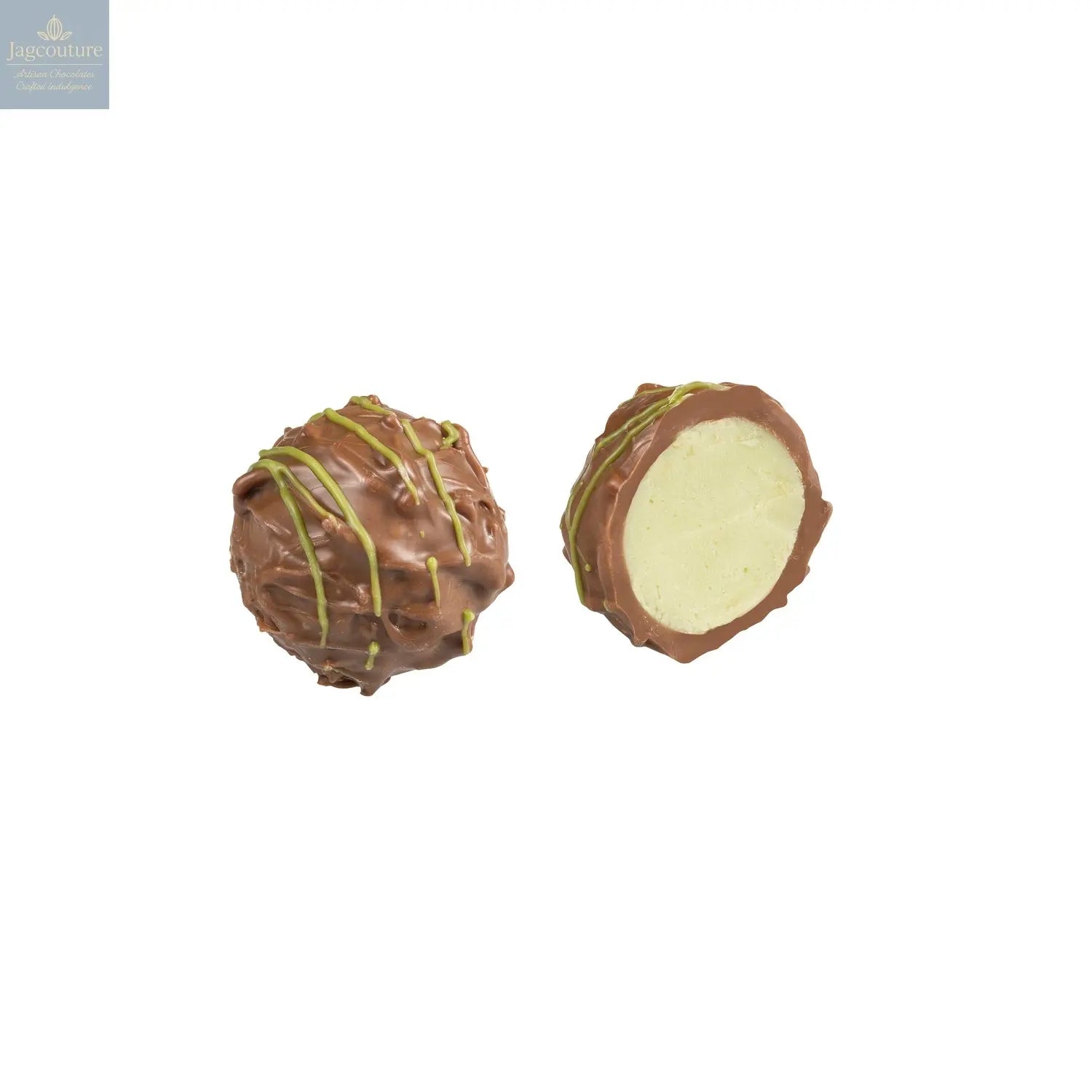 Pistachio Cream - milk chocolate enrobed pistachio fresh cream 13g - Jag Couture Chocolates