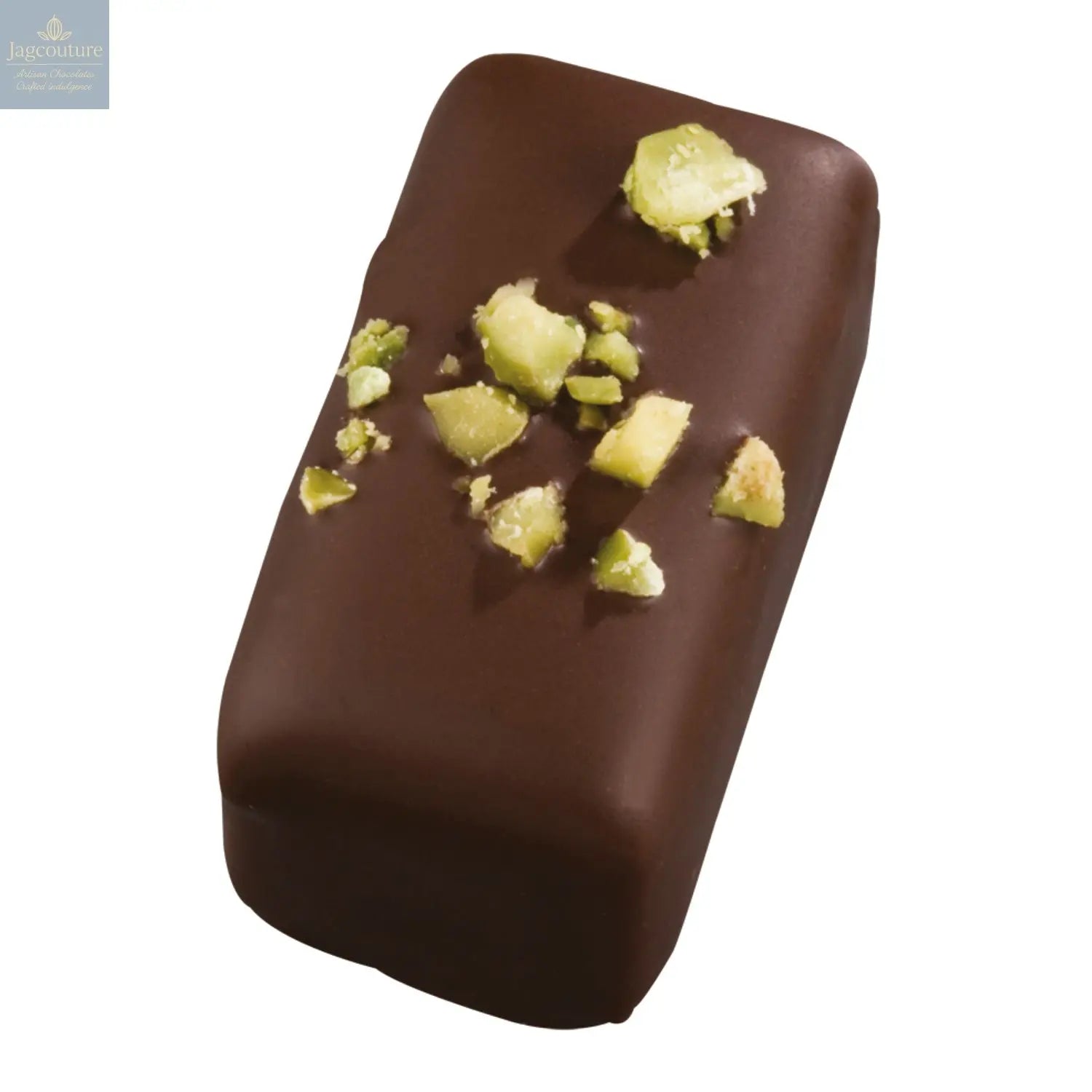 Pistachio - marzipan with pistachio in 72% dark chocolate 12g - Jag Couture Chocolates