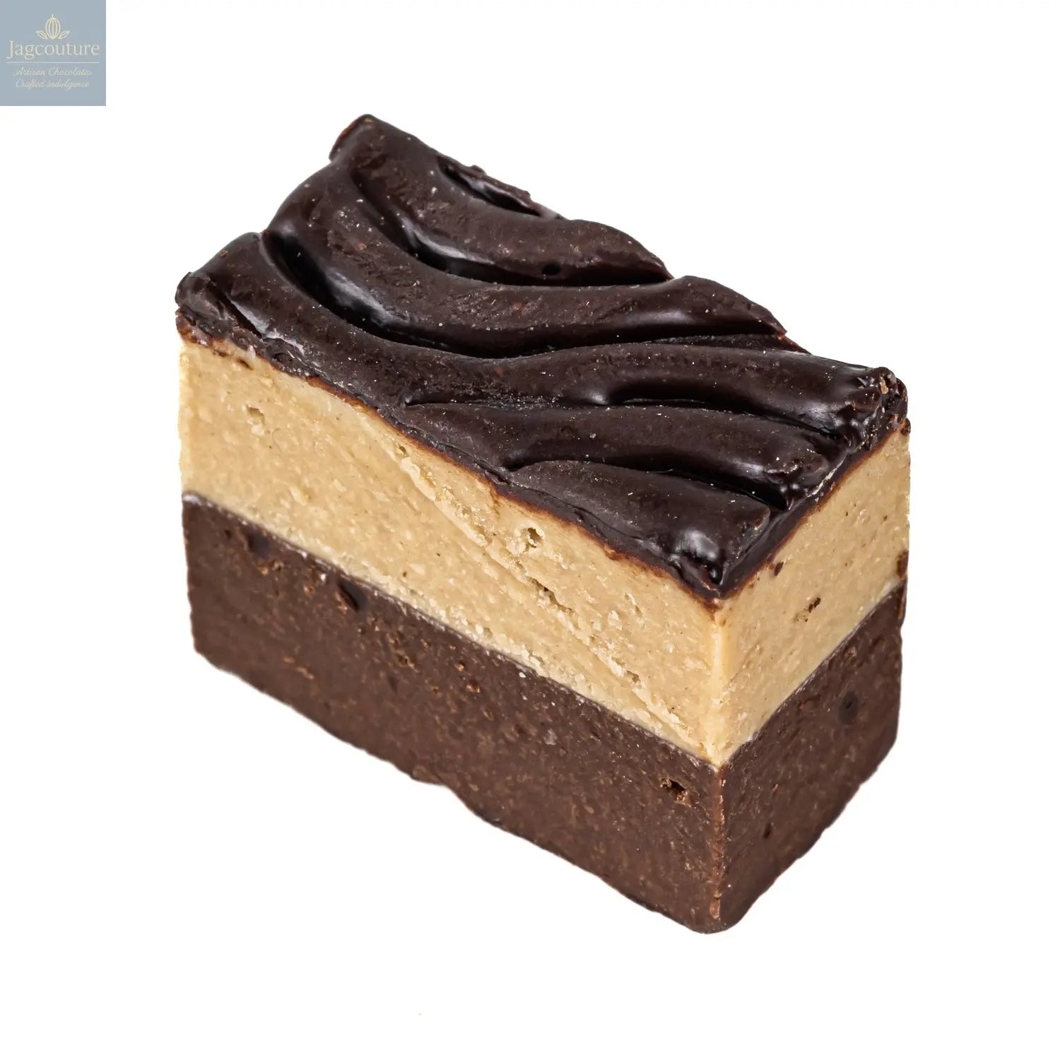 Praline slice - dark chocolate layer of hazelnut praline with a layer of almond praline topped with dark chocolate 13g approx 1kg - Jag Couture Chocolates