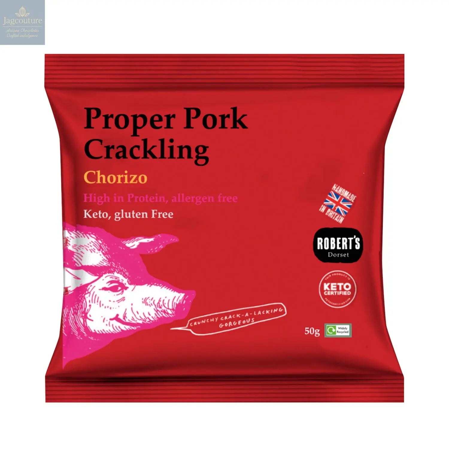 Proper Pork Crackling flavoured with chorizo - VAT FREE Jag Couture Chocolates