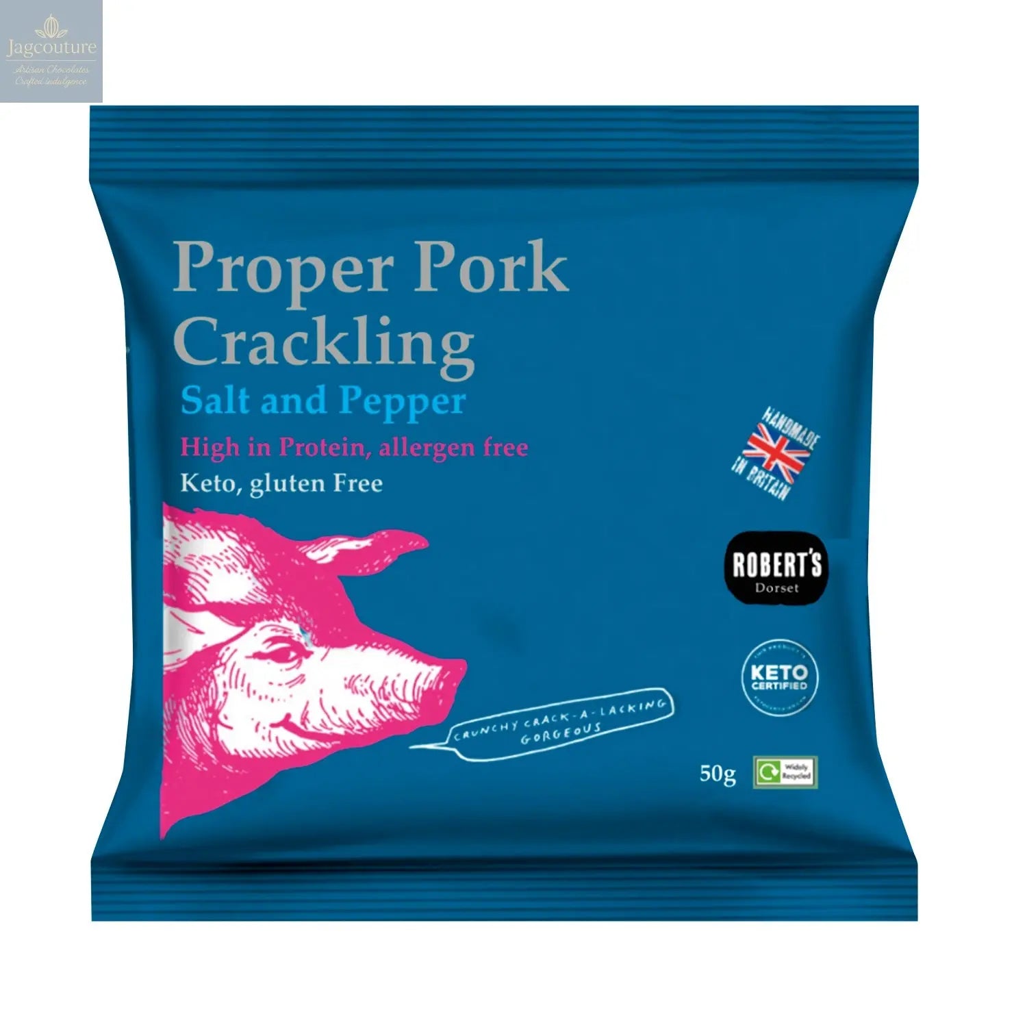 Proper Pork Crackling flavoured with salt and pepper - VAT FREE Jag Couture Chocolates
