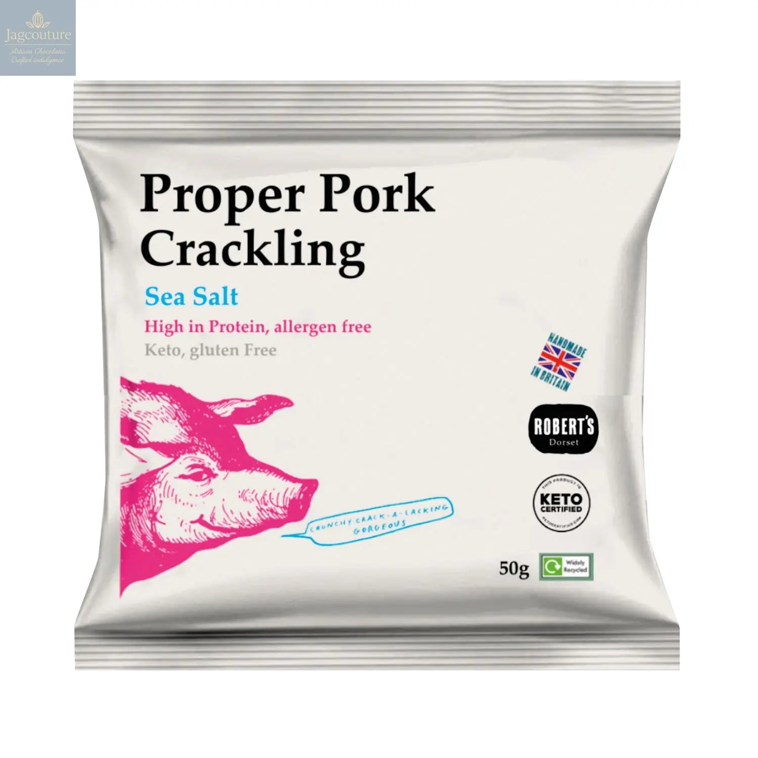Proper Pork Crackling flavoured with sea salt - VAT FREE Jag Couture Chocolates