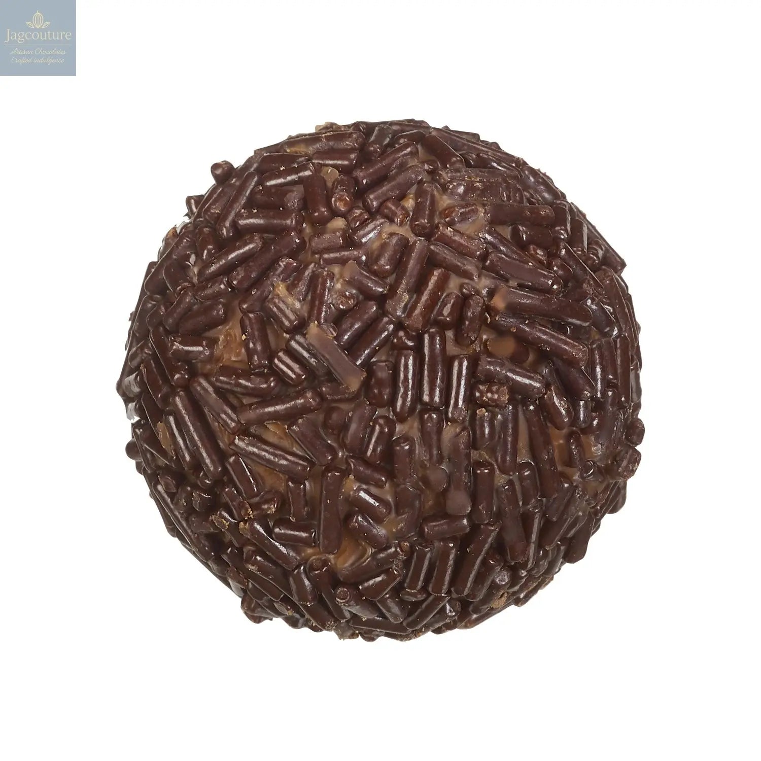 Prosecco truffle - milk chocolate enrobed prosecco cream rolled in dark vermicelli 11.1g - Jag Couture Chocolates