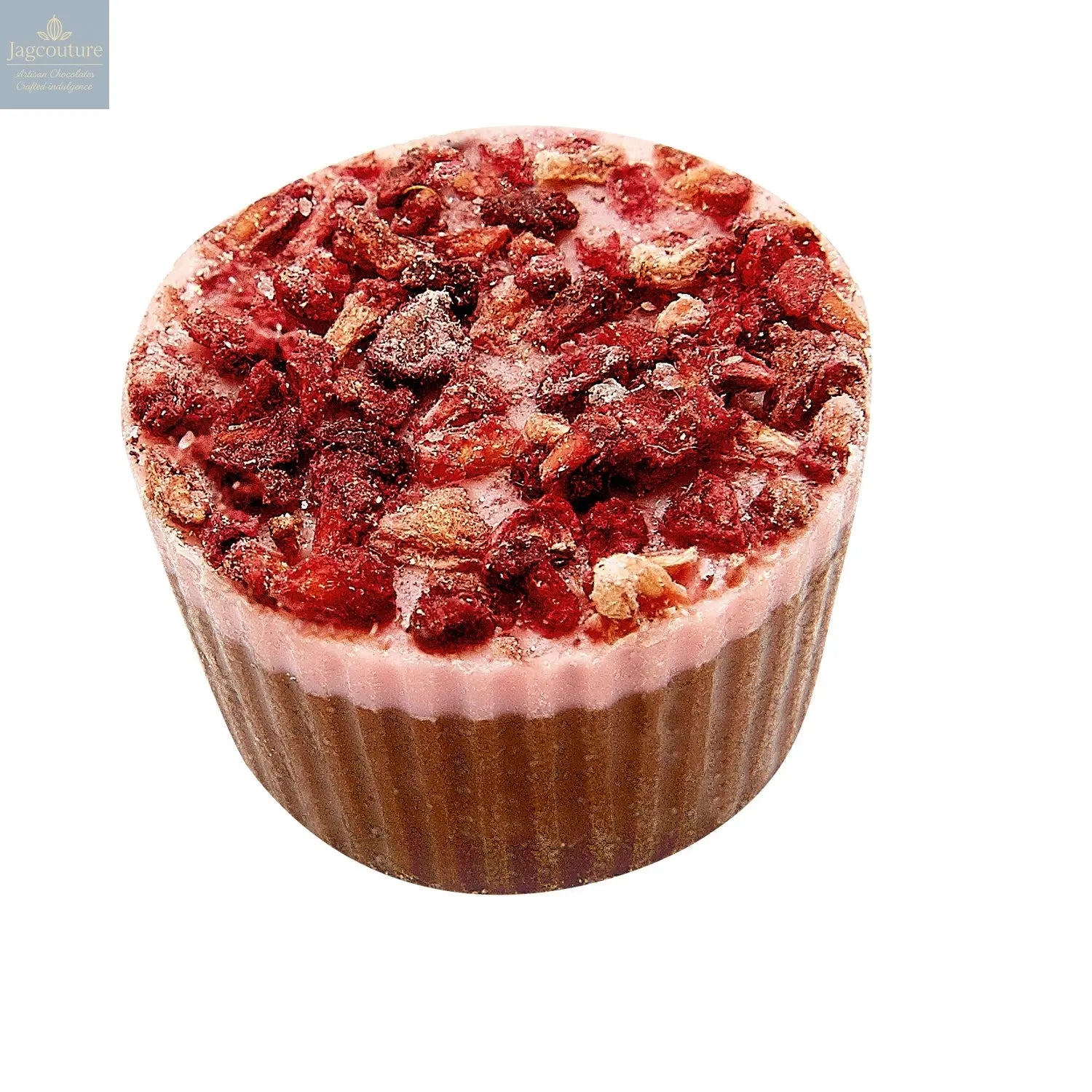 Raspberry Cup - white chocolate cup with freeze dried raspberry pieces 12g approx 860g - Jag Couture Chocolates