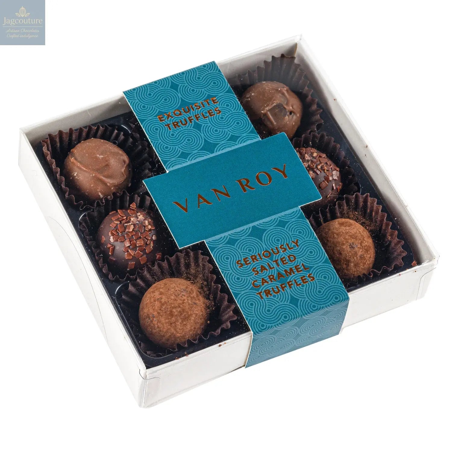 Seriously salted caramel truffles in 9 choc grey base with cello lid - Jag Couture Chocolates