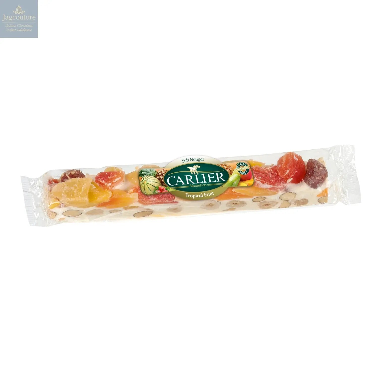 Soft almond and fruit wrapped nougat bar in display box Jag Couture Chocolates